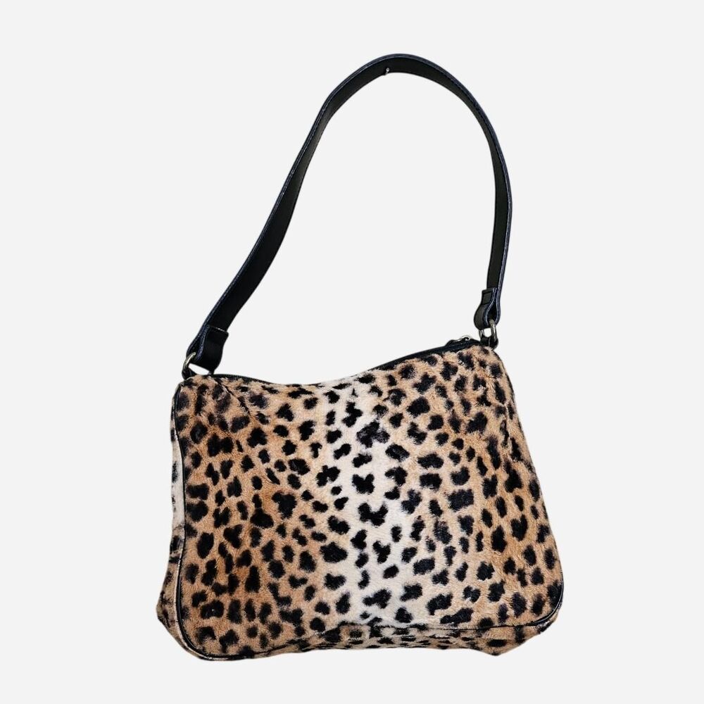 y2k indie sleaze grunge fuzzy leopard print bag